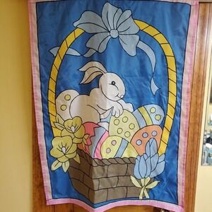 Unbranded‎ 39x29 Garden Flag Unisex Blue Easter Bunny Basket Spring Decor